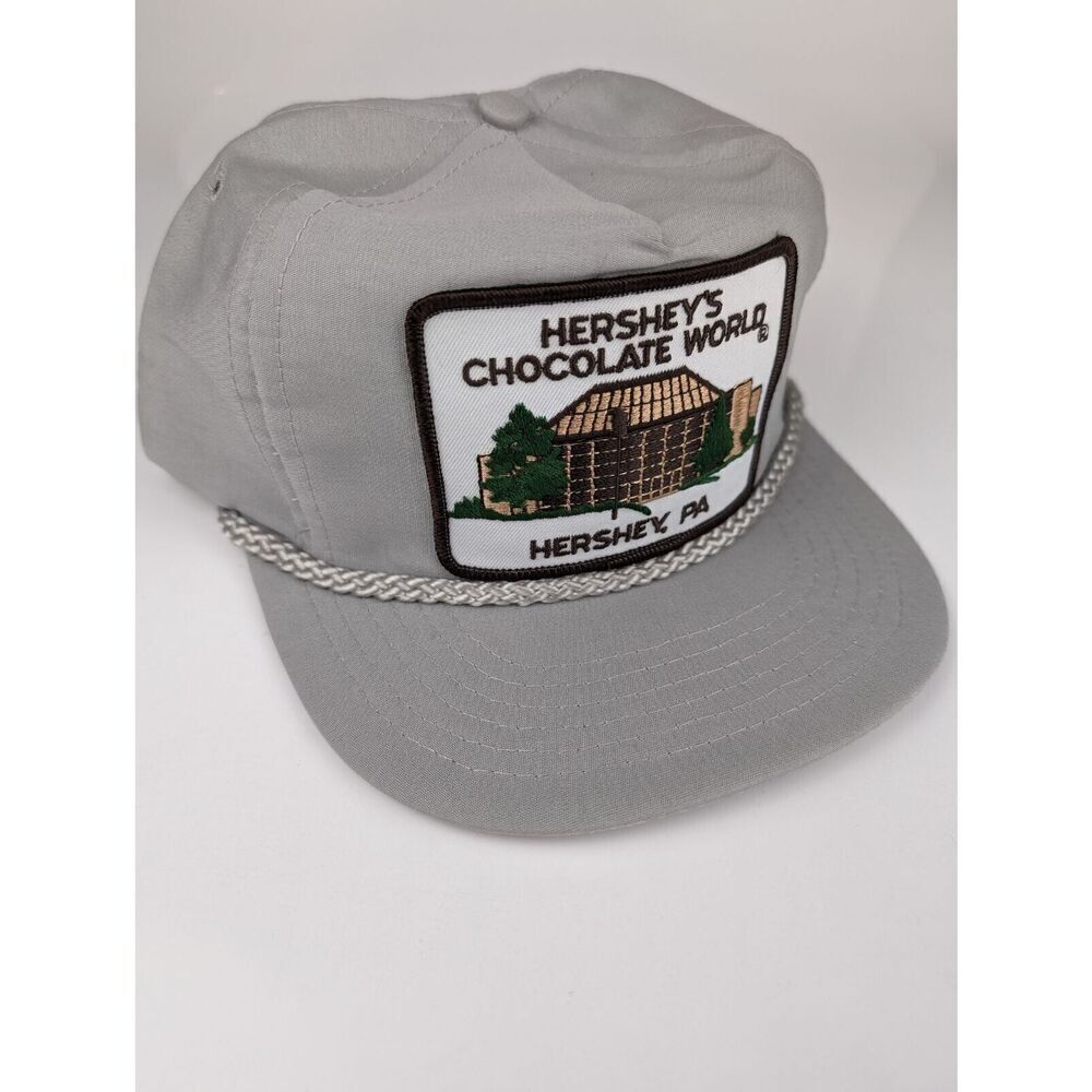 VTG Hershey's Chocolate Gray Rope Hat Patch Adjustable Snapback Chocolate World